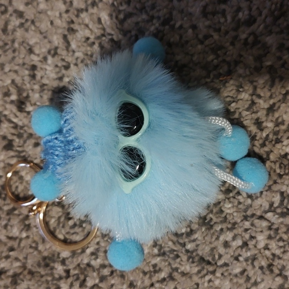 Cute Fluffy Keychain with Gold Accents
